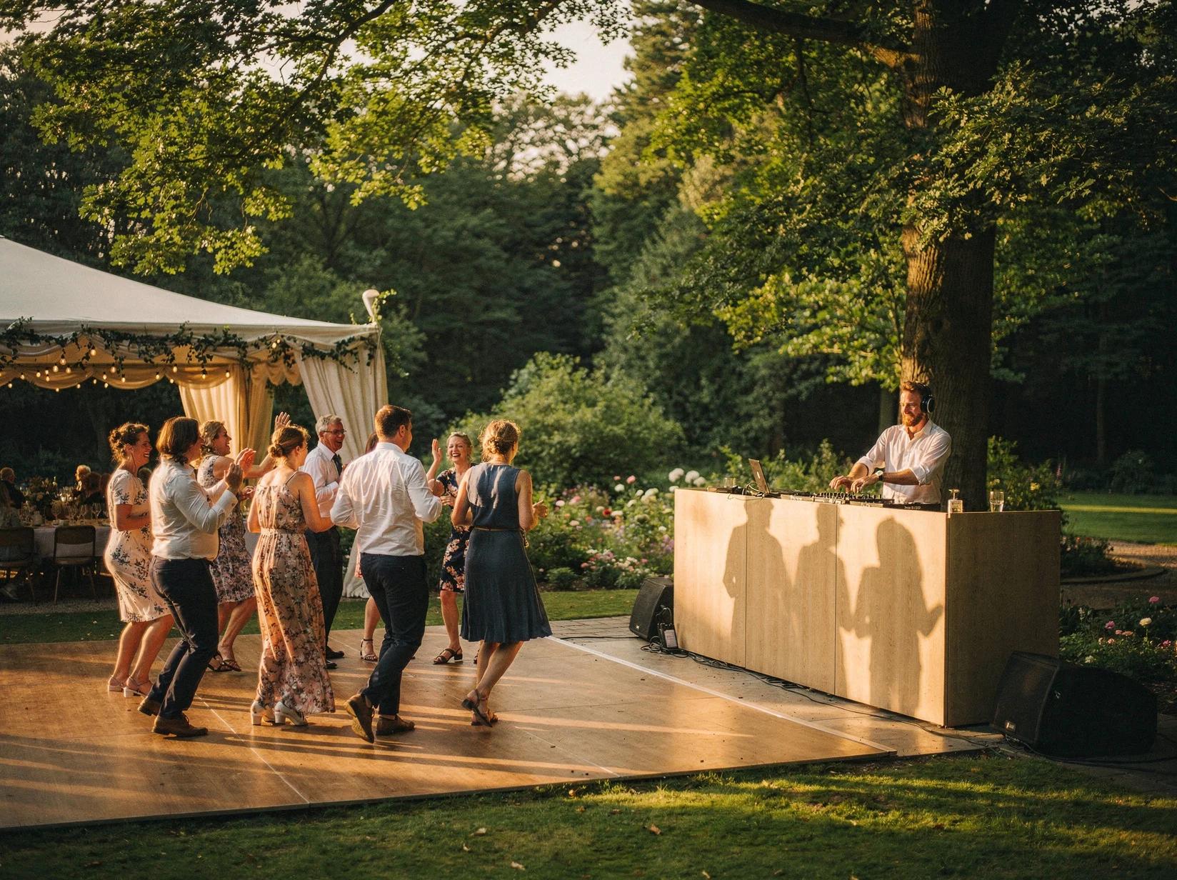 Gasten dansen uitgelaten op een feest met een DJ in Arnhem.