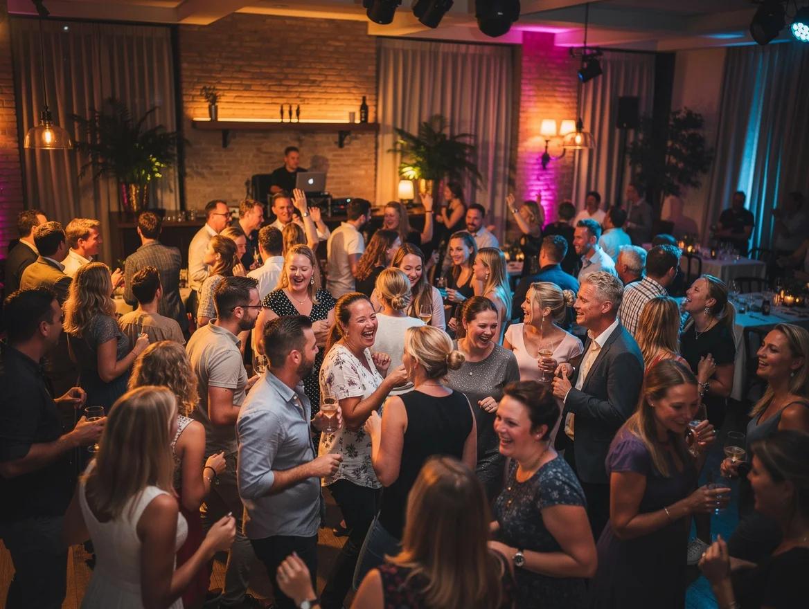 Een DJ in Den Bosch zet een volle, dansende feestvloer neer.