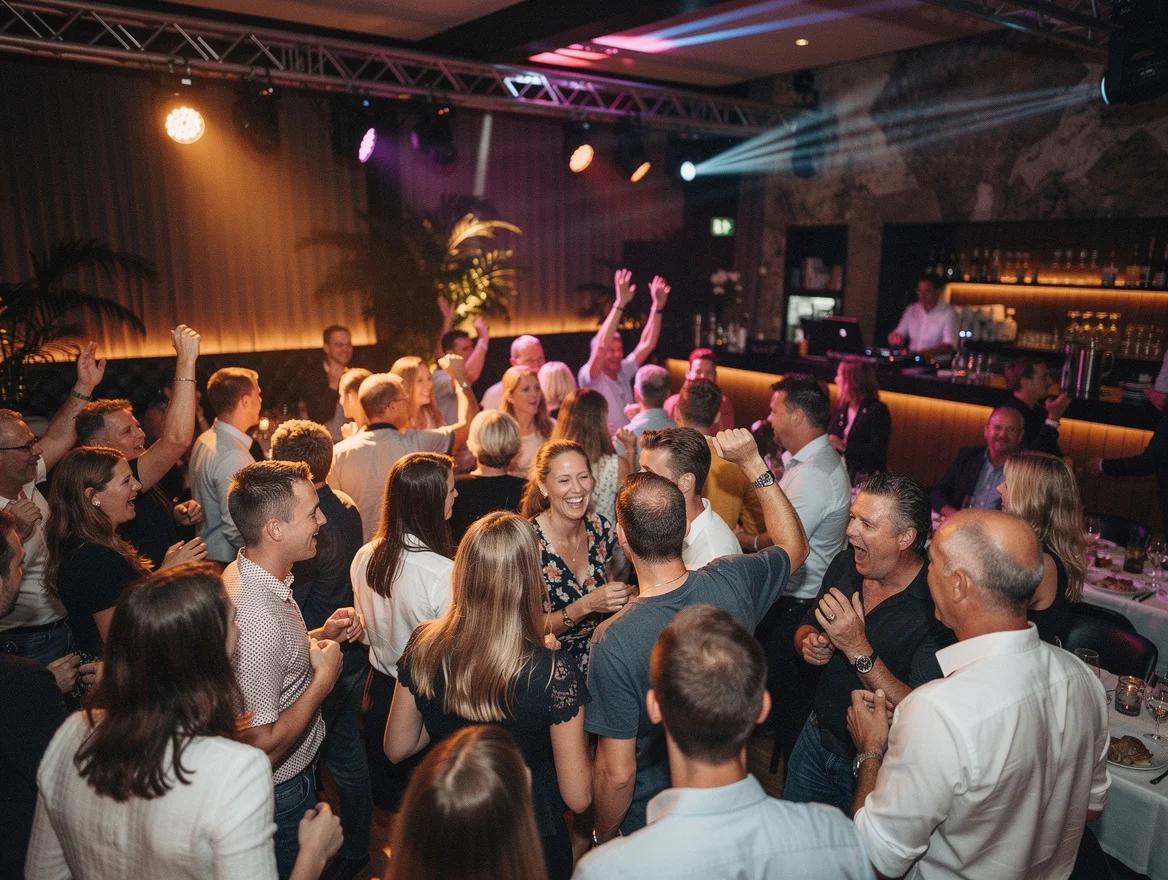 Een DJ in Leiden zet een volle, dansende feestvloer neer.