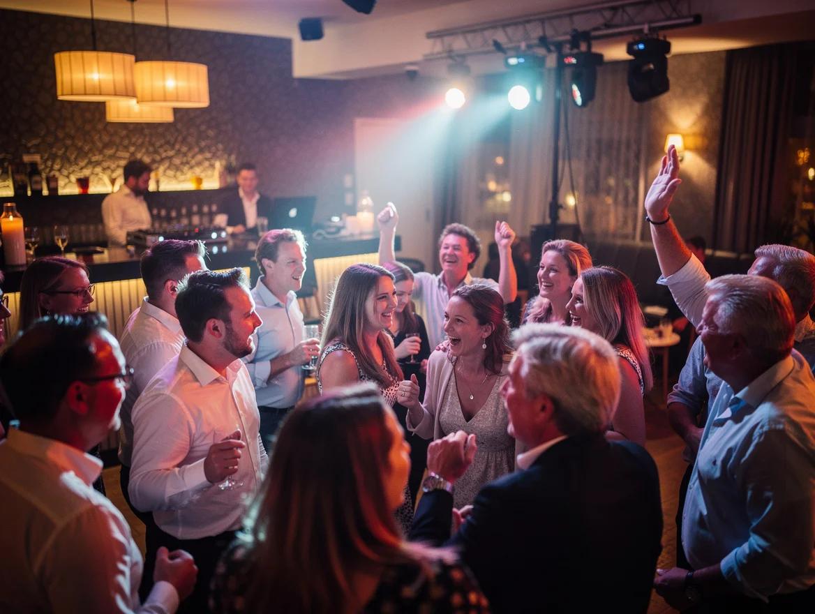 Gasten dansen uitgelaten op een feest met een DJ in Maastricht.