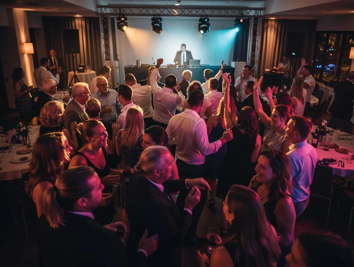 Een DJ in Maastricht zet een volle, dansende feestvloer neer.