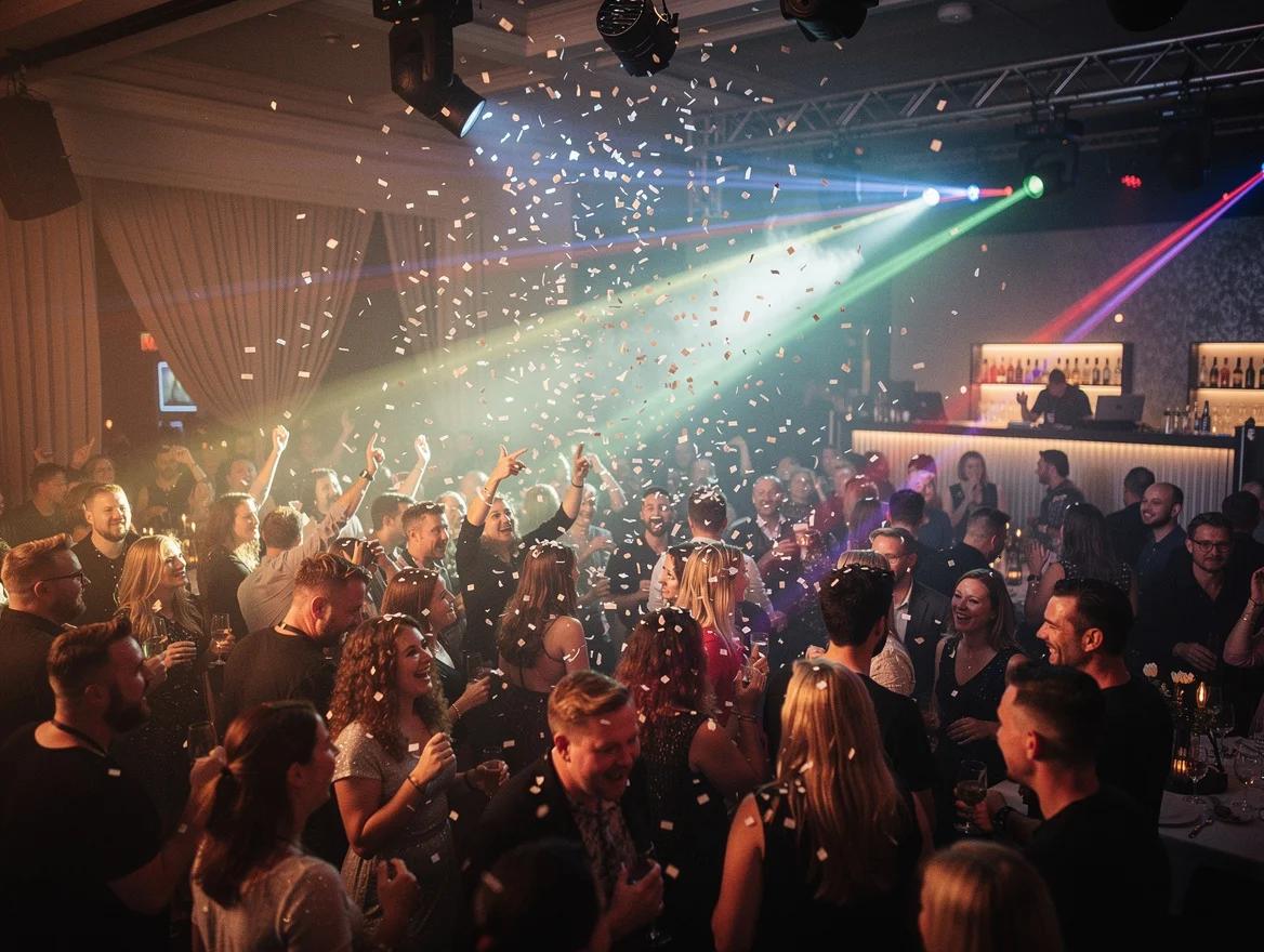 Een EDM-DJ zet een volle, dansende feestvloer neer.