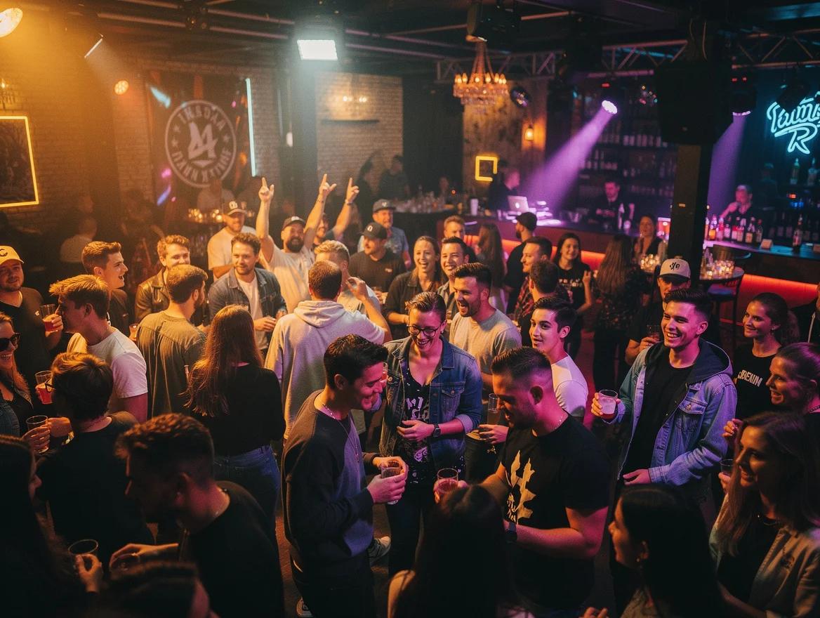 Een hiphop-DJ zet een volle, dansende feestvloer neer.