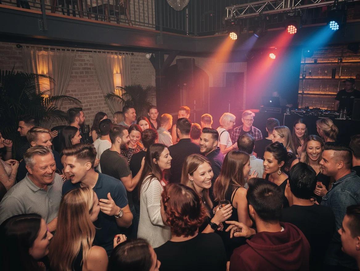 Een house-DJ zet een volle, dansende feestvloer neer.