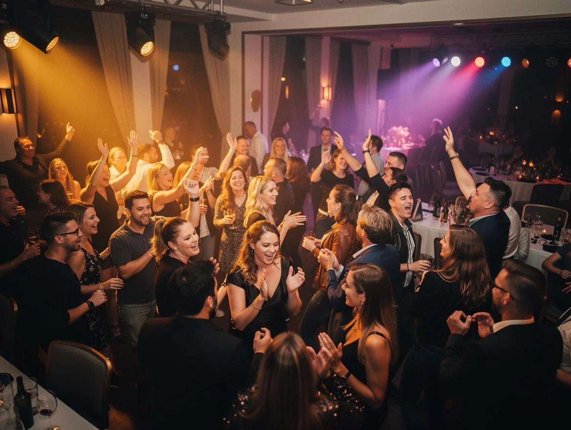 Een R&B-DJ zet een volle, dansende feestvloer neer.