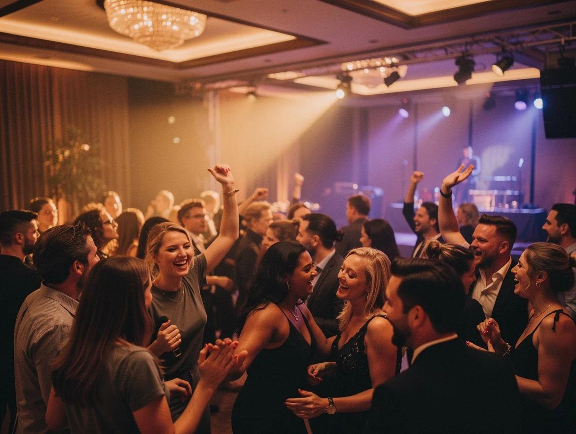 A R&B DJ lights up a packed, dancing party floor.