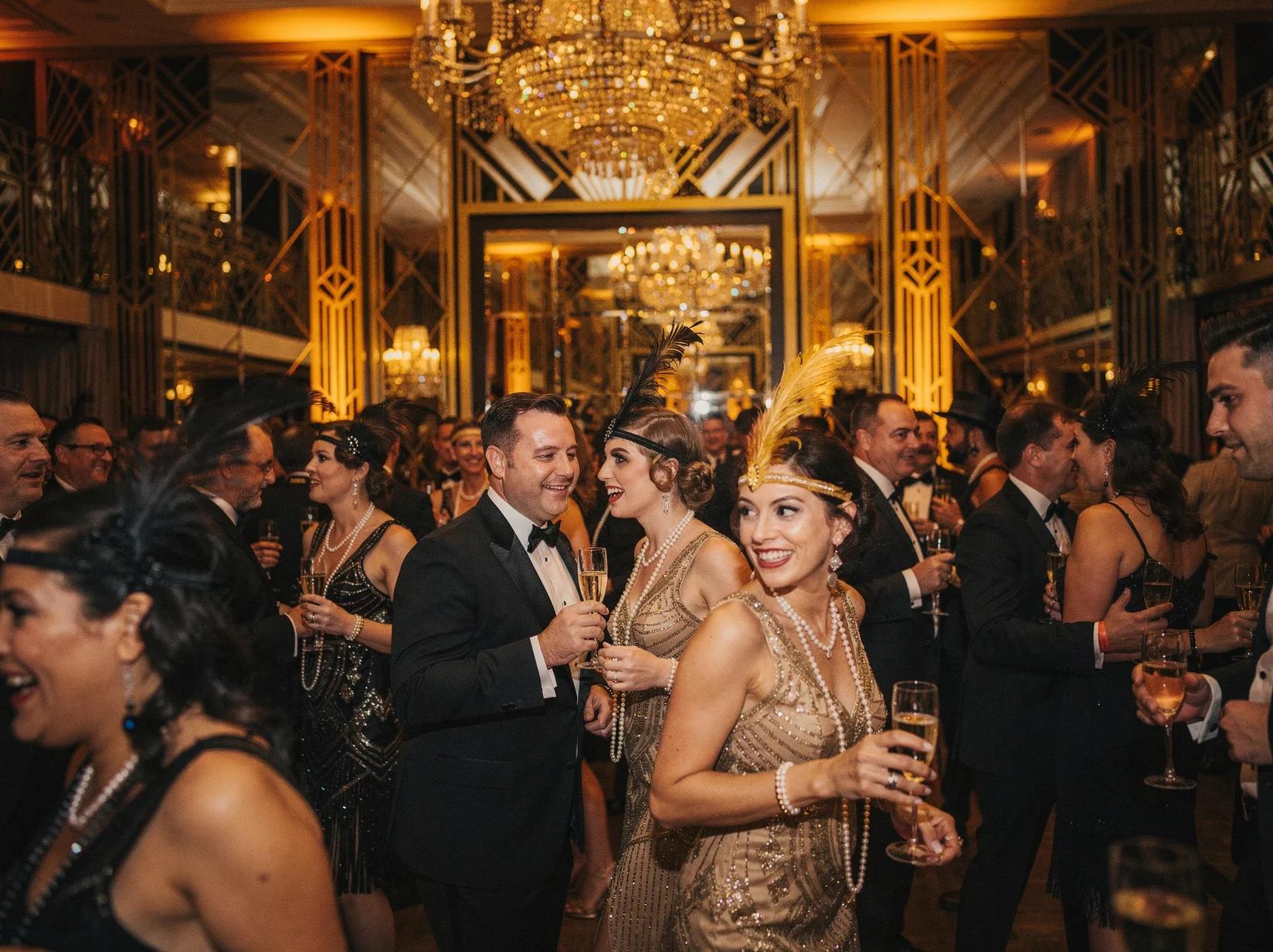 Guests dancing at a Great Gatsby themed party while looking for the perfect theme party DJ
